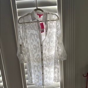 NWT Lilly Pulitzer White Long Sleeve Sheer Cover Up